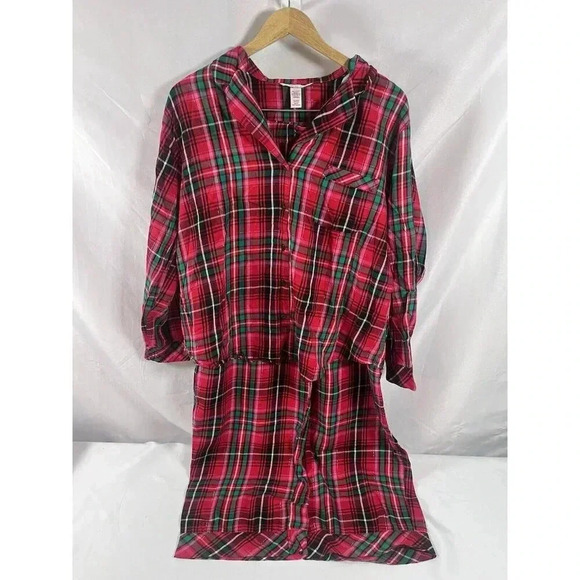 Victorias Secret Red Black Plaid 2 Piece Pajama Set Size XL - Picture 1 of 8